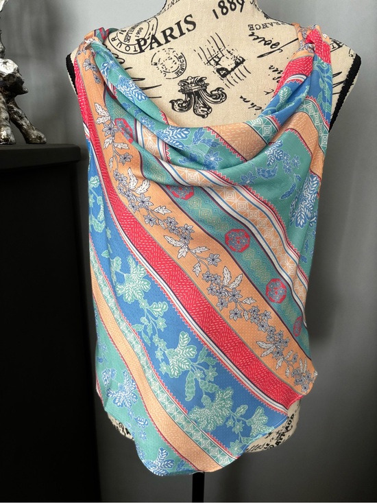 Heartloom Tops - Heartloom Multicolor Draped Cowl Neck Tank Top - Blue, Green, Coral, Peach
